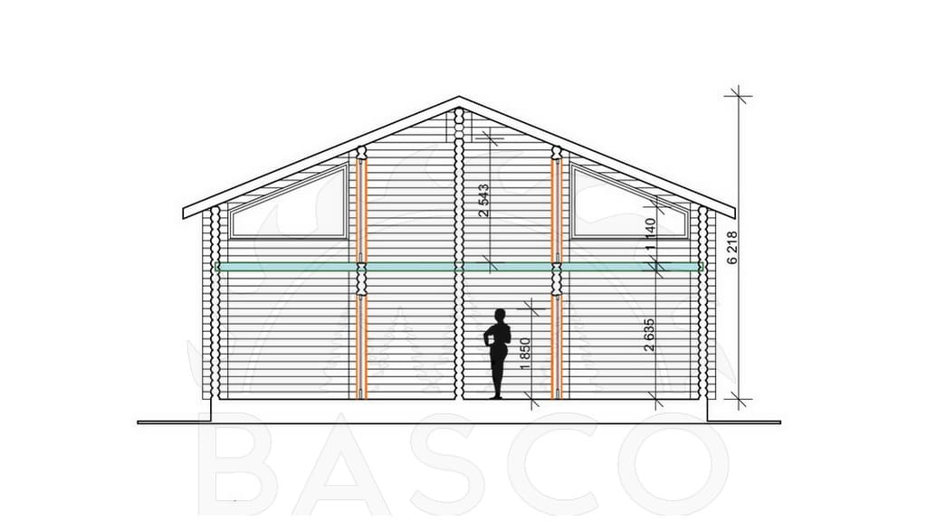 Деревянный таунхаус 6,5х10 м на 2 семьи (двухэтажный дуплекс) — «Бригантина» — План в разрезе