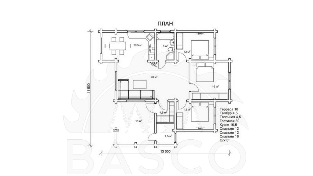 Одноэтажный дом — «Гранль» — План 1-го этажа