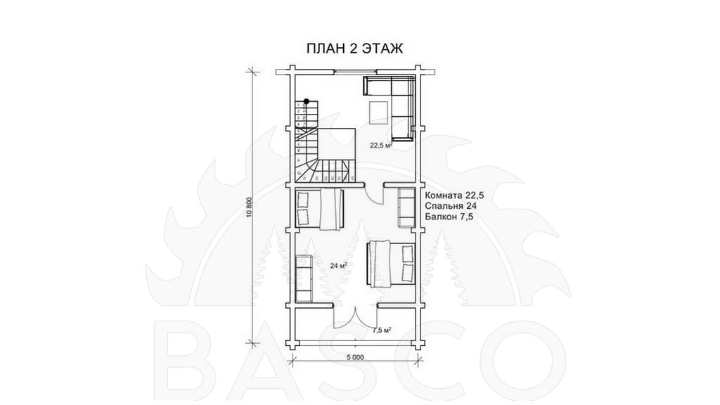 Дом из бруса — «Ивнер» — План 2-го этажа