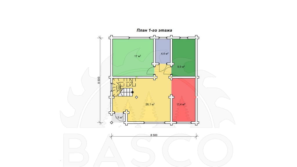 Двухэтажный коттедж — «Родос» — План 1-го этажа