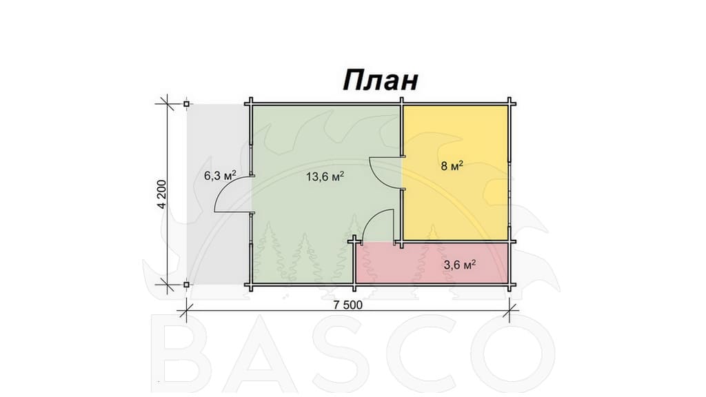 Дома из бруса 4х7,5 м, цены от производителя — «Жако» — План 1-го этажа